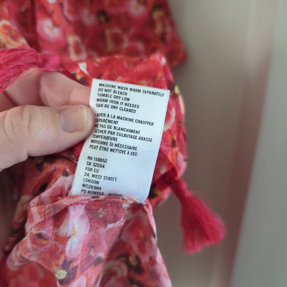 Ro's Garden Seychelles Fringe Mini Babydoll Dress Red Floral Medium Feminine - Picture 5 of 9